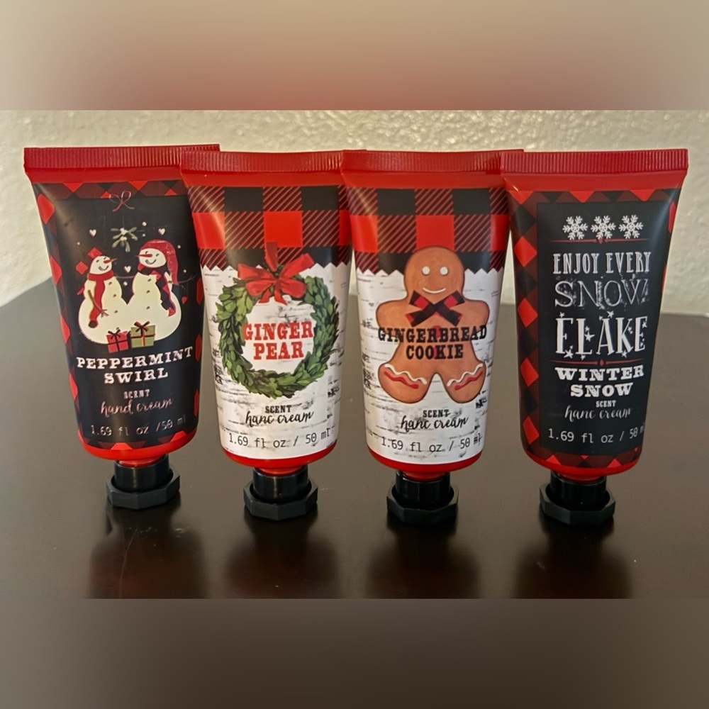 Holiday Hand Cream Gift Set Peppermint Swirl Gingerbread Ginger Pear Winter Snow - Picture 2 of 4